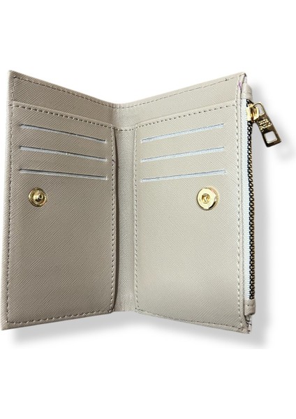 Kadın Bej Renkli Fermuarlı ve Çıtçıtlı Kağıt ve Bozuk Para Bölmeli Cüzdan. fiyatları