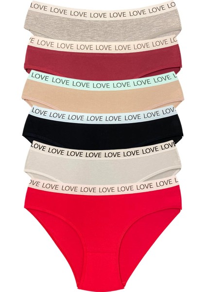 6 Adet Pamuklu Esnek Kadın Slip Bikini Külot Geniş Lastikli Baskılı