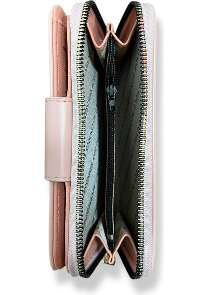 Kadın Pudra Renkli Fermuarlı ve Çıtçıtlı Kağıt ve Bozuk Para Bölmeli Büyük Boy Cüzdan. fırsatları