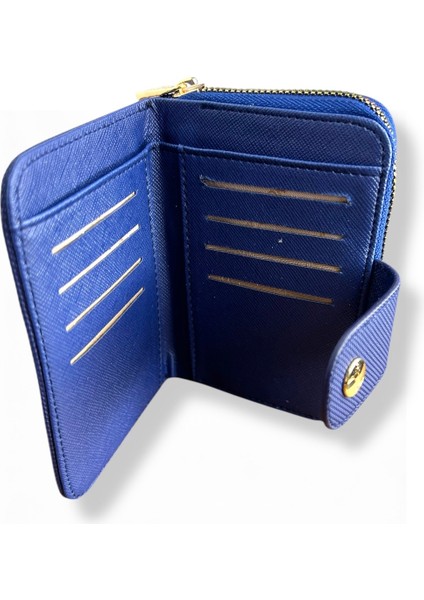 Kadın Lacivert Renkli Fermuarlı ve Çıtçıtlı Kağıt ve Bozuk Para Bölmeli Cüzdan. modelleri