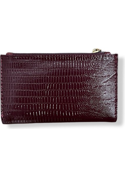 Kadın Bordo Renkli Fermuarlı ve Çıtçıtlı Kağıt ve Bozuk Para Bölmeli Cüzdan.