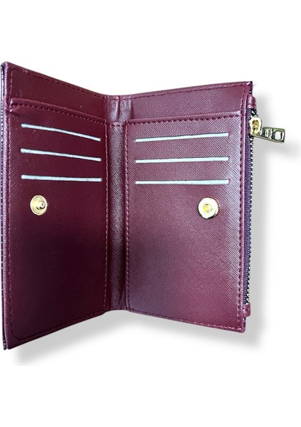 Kadın Bordo Renkli Fermuarlı ve Çıtçıtlı Kağıt ve Bozuk Para Bölmeli Cüzdan. fiyatları