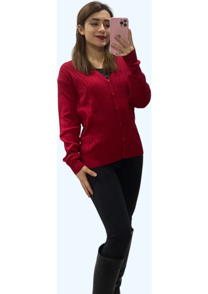 Kırmızı Renk Bayan Hırka