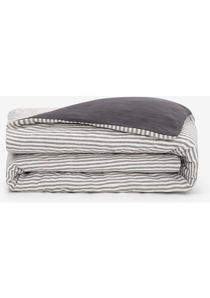 Striped Serenity Keten Çift Kişilik Nevresim Antrasit 200 x 220