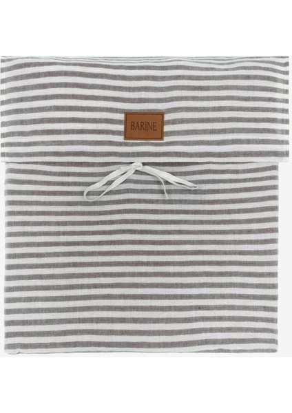 Striped Serenity Keten Çift Kişilik Nevresim Antrasit 200 x 220