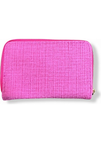 Kadın Pembe Renkli Fermuarlı ve Çıtçıtlı Kağıt ve Bozuk Para Bölmeli Cüzdan.
