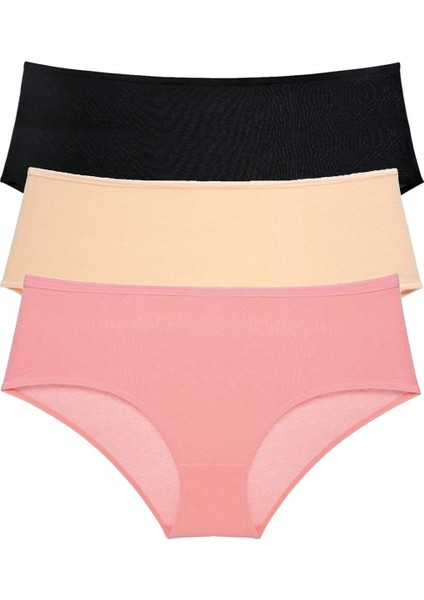 3 Adet Kadın Yüksek Bel Bato Külot Siyah Ten Pudra