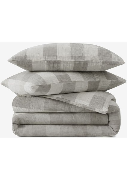 Gingham Gauze Çift Kişilik Nevresim Haki / Gri 200 x 220