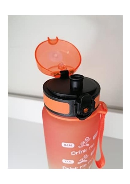 1000 ml Tritan Motivasyonlu Su Matarası (Turuncu - Neon Yeşil)