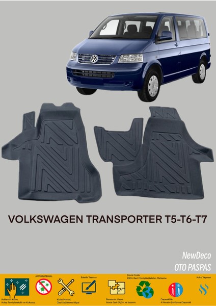 NewDeco Volkswagen Transporter T6 2015-2021 Için 5,5d Carbon Style Havuzlu Paspas - Tpe Malzeme