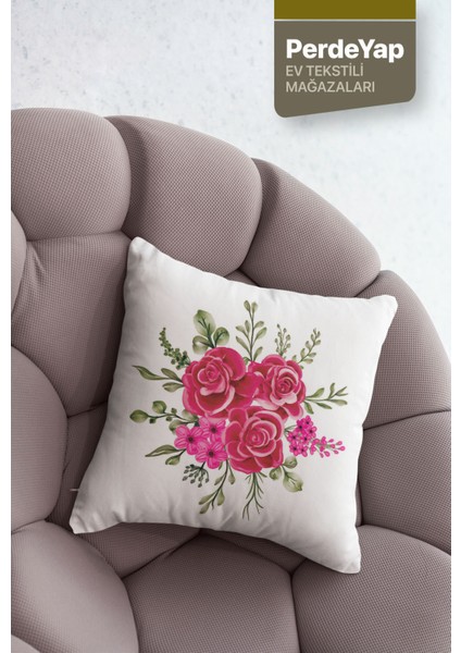 Kanaviçe Pembe Çiçek Desenli 4'lü Dijital Baskılı Kırlent Kılıfı 43 x 43 cm fiyatları