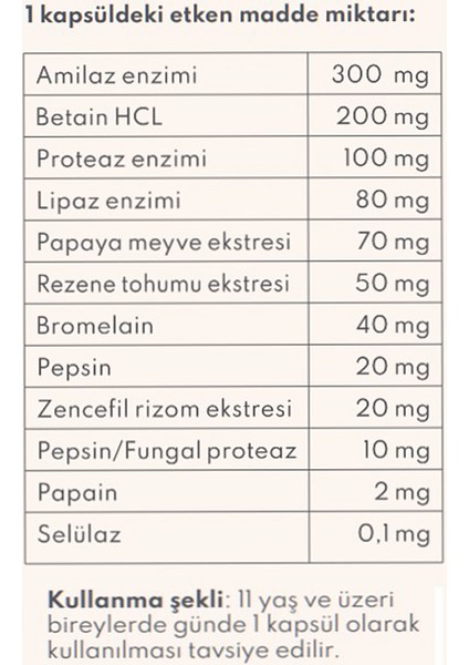 Digestall Multi Enzyme Betain ve Papaya Meyvesi İçeren Takviye 60 Kapsül