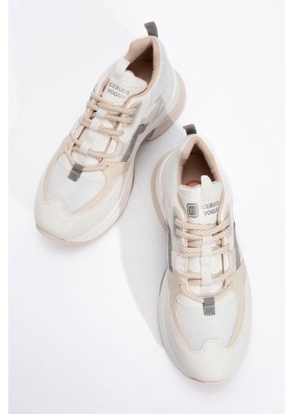 Sterda Beyaz Bej Kadın Kalın Taban Spor Sneakers fiyatları