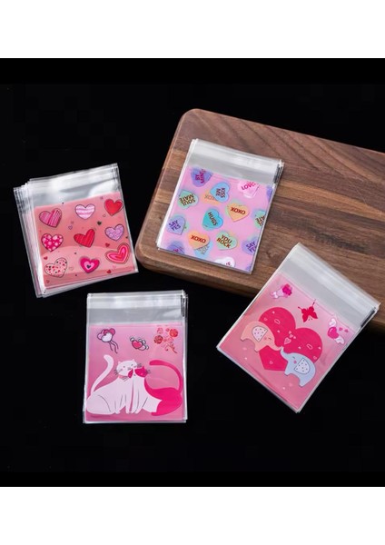 Bantlı Şeffaf Desenli Poşet Opp 10X10 (+3) cm 95 Adet