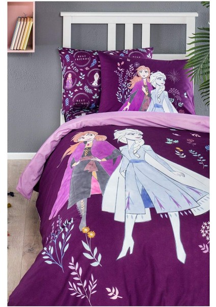 Frozen Lila Disney Lisanslı Lastikli Çarşaf Nevresim Takımı
