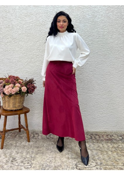 Bordo Fitilli Kadife A Kesim Etek