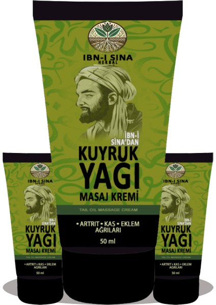 Ibn-I Sina Kuyruk Yağı Kremi 3 Adet Sırt Bel Kas Diz Kol Bacaklar Iskelet Uygulama Ağrıkremi 50ML