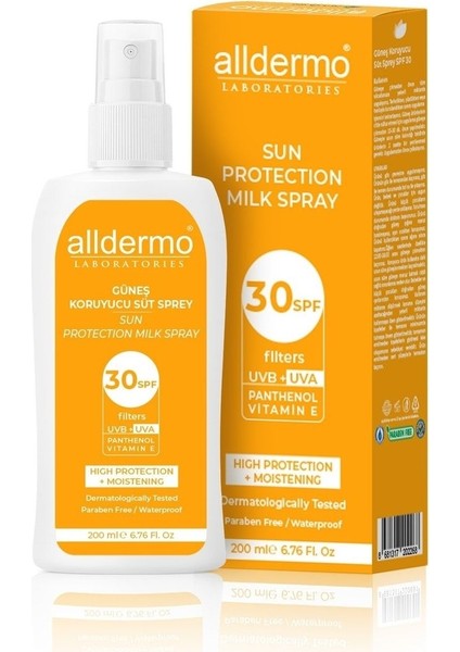 Alldermo SPF30+ Güneş Koruyucu Milk Sprey 200ML