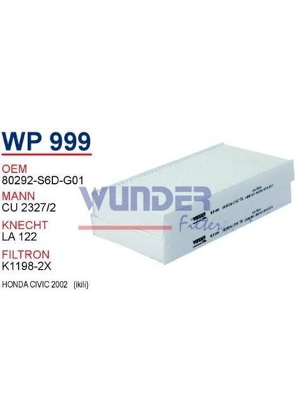 Wunder WP999 Çiftli Polen Filtresi Civic VII (2001-2006) HRV (1999-2006) CRV (2002-2005) 08R79S5A600 fiyatları