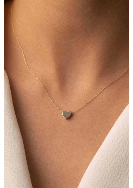 14 Ayar Altın Taşsız Kalp Kolye modelleri