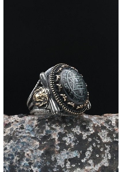 Özel Tasarım Sıkma Kehribar Taşlı Hz. Süleyman Mührü Aslan Figürlü 925 Ayar Gümüş Erkek Yüzüğü 901434 indirimleri