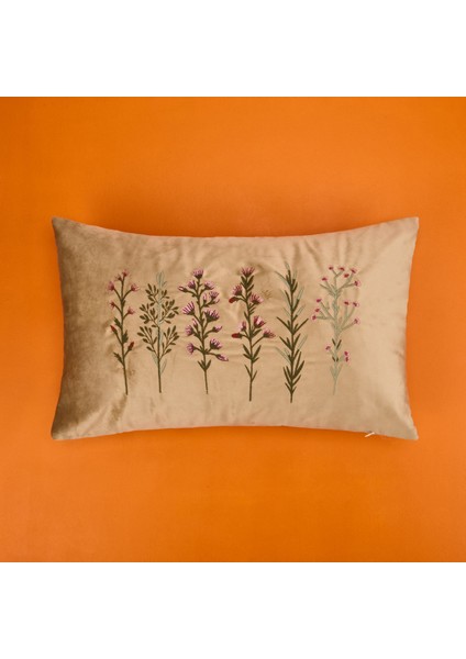 Soft Flora Kadife Kırlent - Bej - 30 x 50 cm