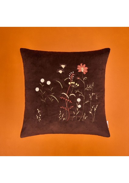 Soft Flora Kadife Kırlent - Kahverengi - 43 x 43 cm