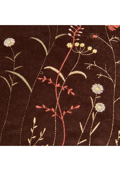 Soft Flora Kadife Kırlent - Kahverengi - 43 x 43 cm