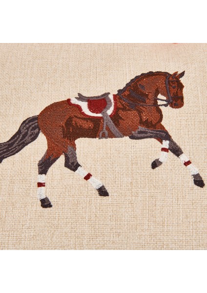 Soft Deri Görünümlü Horse Desenli Kırlent - Ekru - 30x50 cm