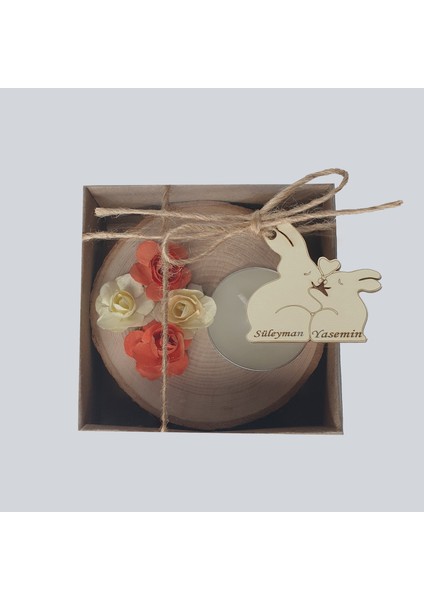 Düğün Nişan Kına Söz Nikah Hediyelik Mumlu Gül Süslemeli Tavşan Kutu 25 Adet fırsatları