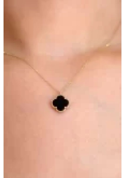 14 Ayar Altın Siyah Yonca Kolye fiyatları