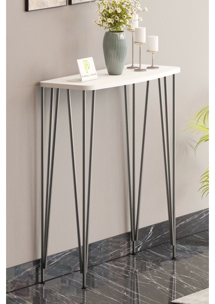 80 cm Beyaz Dresuar Kahve Köşesi Konsol Modern Raf Metal Boru Gümüşayaklı