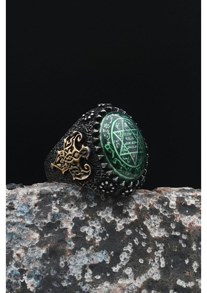 Özel Tasarım Sıkma Kehribar Taşlı Hz. Süleyman Mührü Oksitli 925 Ayar Gümüş Erkek Yüzüğü 901436 fiyatları