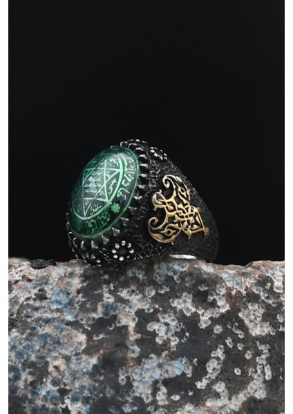 Özel Tasarım Sıkma Kehribar Taşlı Hz. Süleyman Mührü Oksitli 925 Ayar Gümüş Erkek Yüzüğü 901436 fırsatları