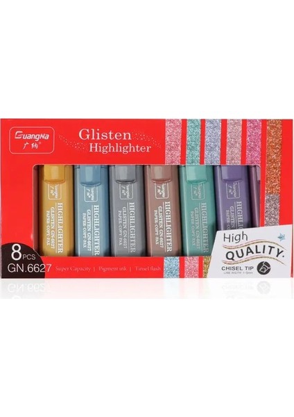 8 Renkli Metalik Flaş Fosforlu Kalem Dayanıklı Yumuşak Uçlu Işaretleyici (Yurt Dışından)