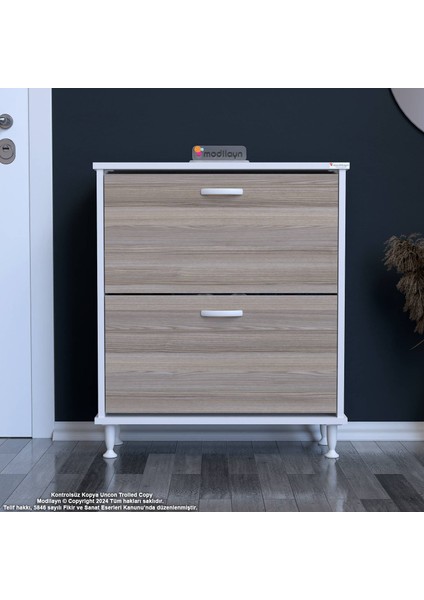 UMAY Antre Hol 72 x 86 x 25,5 cm’ lik 2 Düşer Kapak 4 Göz Raf Bölmeli Ayakkabılık