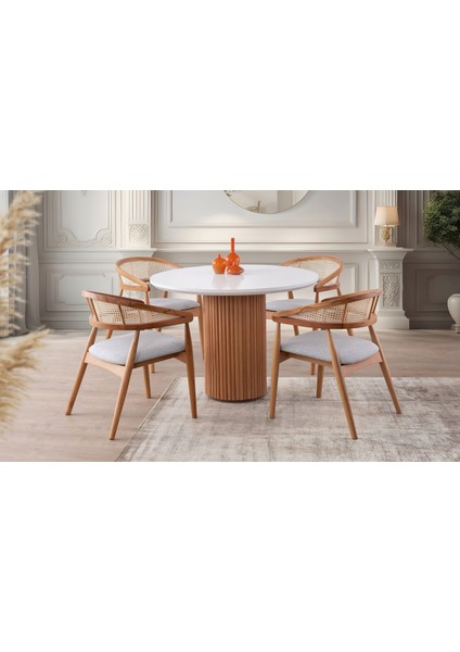 Eksen Masa, Hazel Sandalye, Beyaz, 105 x 105