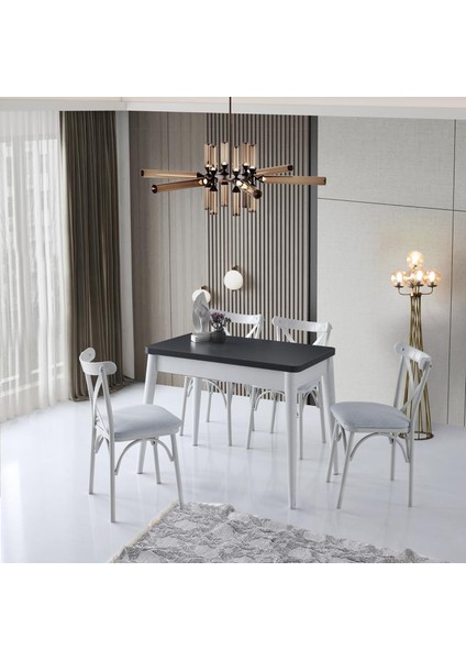Dolunay Açılır Masa + Bahar Çapraz Sandalye TAKIMI,ANTRASİT,100 x 60