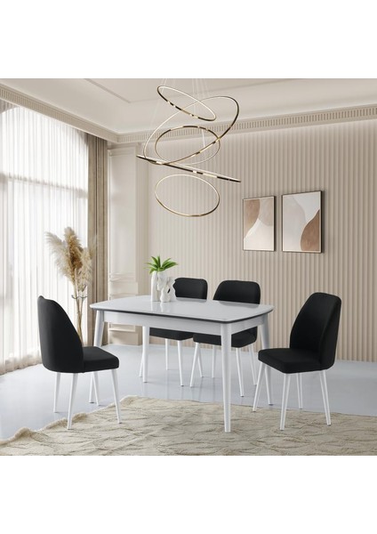 Sara Masa + Bolton Sandalye Takımı, Beyaz, 130 x 80