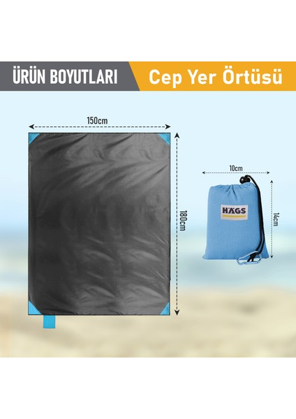 Cep Yer Örtüsü, Piknik Örtüsü Kamp Matı, Plaj Yer Örtüsü Su Geçirmez Kum Tutmaz 180-150CM Mavi