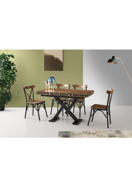 Açılır Kütük Masa ve Ilkbahar Sandalye Takımı, Ceviz, 130X80