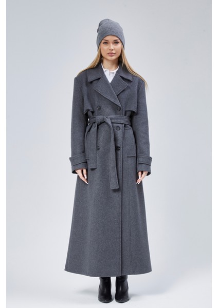 Kuşaklı Oversize Kaşe Kaban