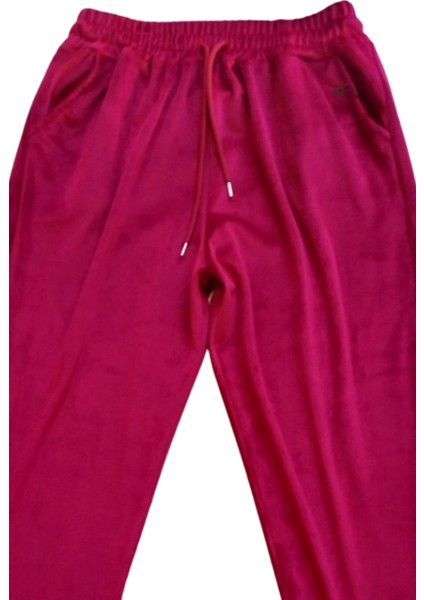 Parlak Kadife Cepli Pantolon Eşofman Pijama Altı Unisex Lastikli Paça Bej