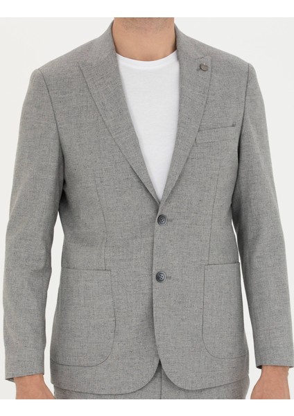 Erkek Gri Slim Fit Yün Karışımlı Takım Elbise 50273542-VR024