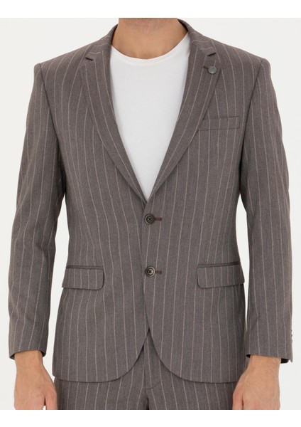 Erkek Açık Kahverengi Ex. Slim Fit Çizgili Takım Elbise 50273543-VR002