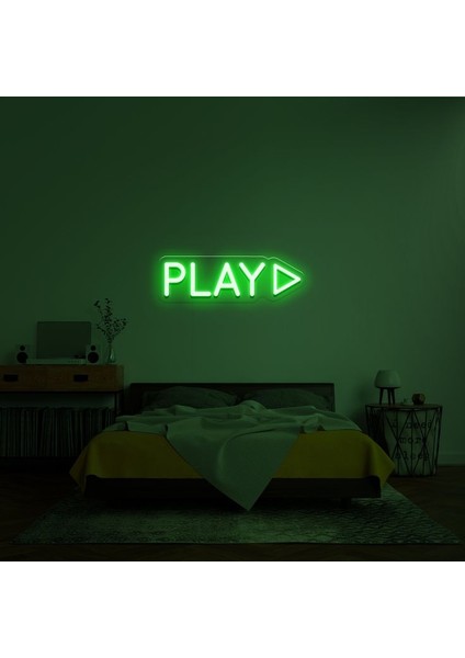 Play Yazılı Oyuncu Odası Duvar Dekoru Neon LED Işıklı Tablo