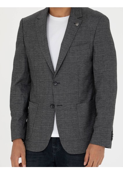 Erkek Füme Slim Fit Keten Karışımlı Blazer Ceket 50277318-VR058