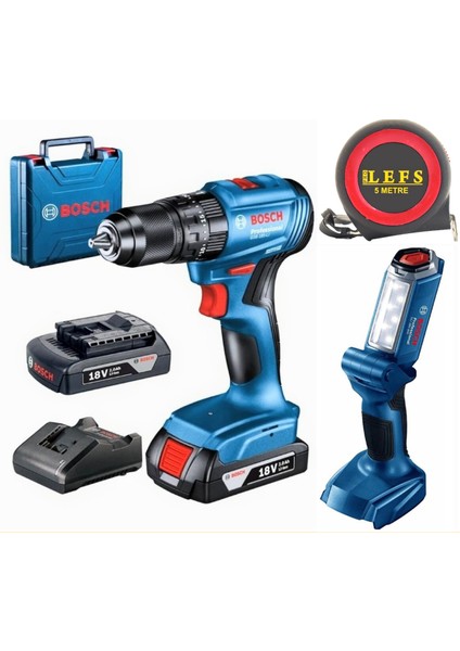 Gsb 185 Li Darbeli Çift Bataryalı Matkap Vidalama ve Bosch Glı 18 V-300 Şarjlı El Feneri