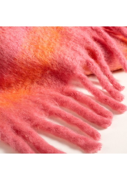 Ropar Saçaklı Çizgili Akrilik Yün Akrilik Yün Koltuk Şalı 140x180 Cm Turuncu - Pembe fırsatları