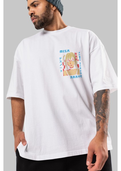 Mısa-Death Note Ön Sol Baskılı Oversize T-Shirt Erkek Kadın Unisex %100 Pamuk Bisiklet Yaka Tişort modelleri